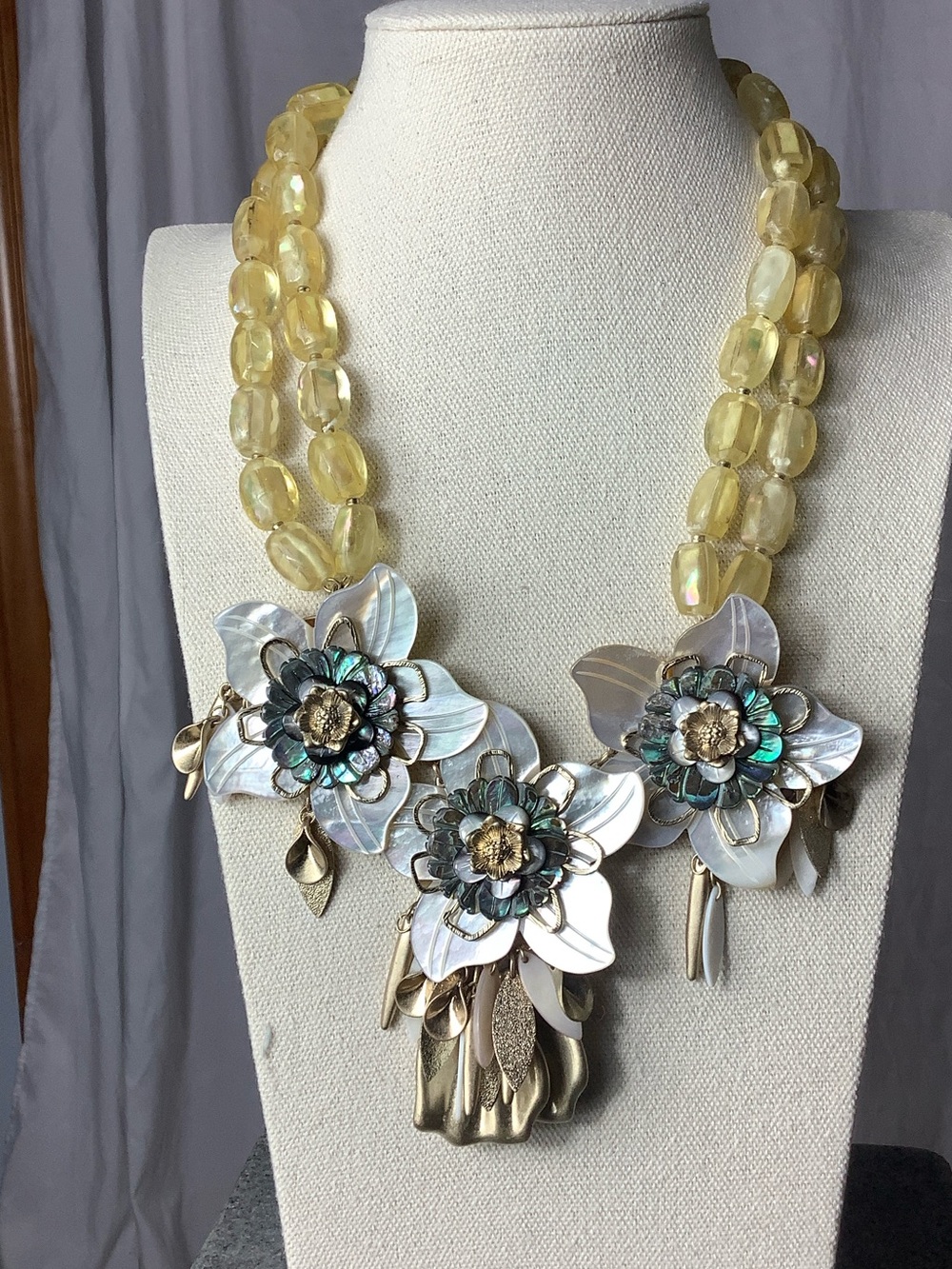 Yellow Beaded Floral Statement Necklace